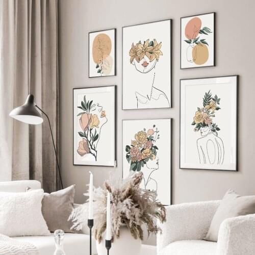 Abstract Line Girl Flower Plant Decoration Canvas Painting Nordic Wall Picture For Bedroom Living Room Decoration