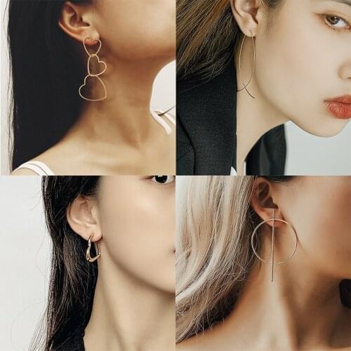 BLINLA 2021 New Fashion Statement Gold Silver Color Metal Earrings For Women Geometric Simple Circle Female Earrings Jewely Gift