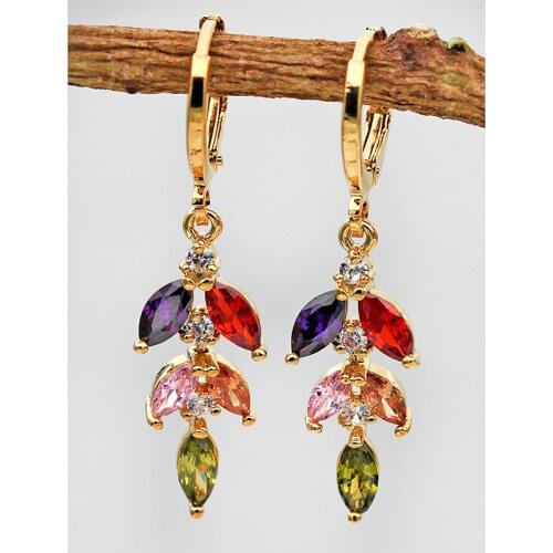 Bohemian Earrings Women Luxury Vintage Leaf Shape Zircon Drop Earrings Indian Jewelry Vocation Style Dangle Earrings OBS1828