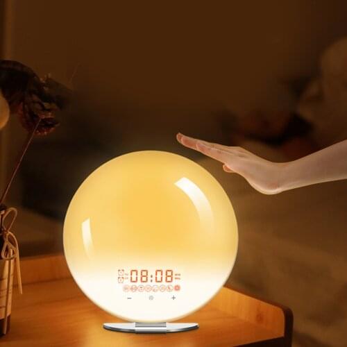 7 Colors Wake Up Light Sunrise Alarm Clock Atmosphere Light FM Radio 8 Natural Sounds for Bedroom Kids Heavy Sleepers UK Plug