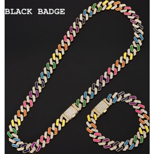 12mm Iced Out Cuban Necklace Link Chain For Women Crystal Chain Neon Colorful Enamel Choker Necklace Rainbow CZ Bracelet Jewelry