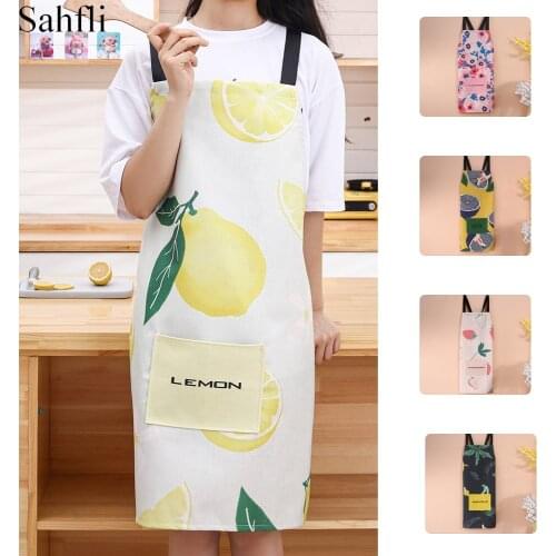 Fashinable Fruit Dessert Digital Print Waterproof Sleeveless Apron with Pockets Utensils Halter Design Aprons for Home Kitchen