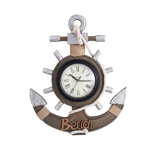 Anchor Clock Beach Sea Theme Nautical Ship Wheel Rudder Steering Wheel Decor Wall Hanging Decoration