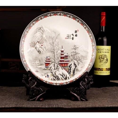 Jingdezhen Ceramic Plate Hang Dish Plate Traditional Style Porcelain Decorative Plate Metope For Living Room Hotel