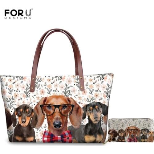 FORUDESIGNS 3D Selfie Dachshund Pattern Handbags Set Animal Dog Shoulder Bag for Women Luxury Design Tote Bags Large Capacity