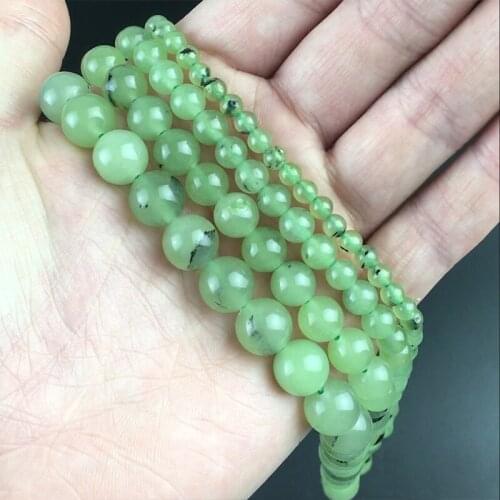 Natural Stone Black Spot Green Jades Round Loose Spacer Beads For DIY Jewelry Making Bracelet Accessories 15'' 6 8 10 12mm