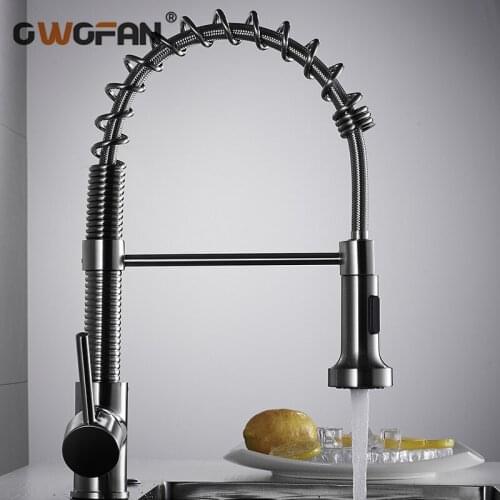 Kitchen Faucets Brush Brass Faucets for Kitchen Sink Single Lever Pull Out Spring Spout Mixers Tap Hot Cold Water Crane N22-063