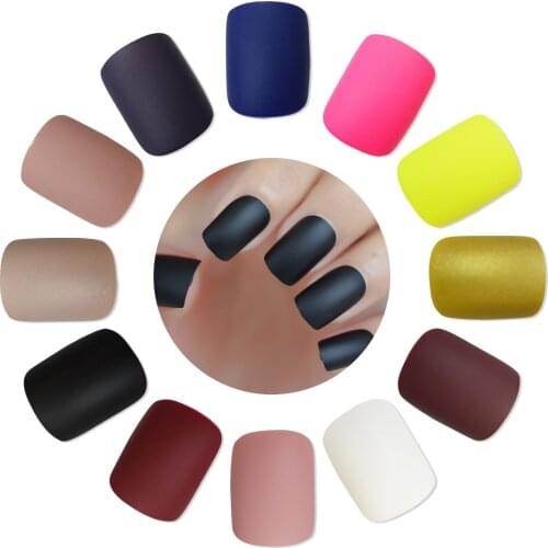 Matte Press on False Nails Black White Lilac Yellow Frosted Women Fake Nail Square Designs Finger Nail Art Tips for Women Girl