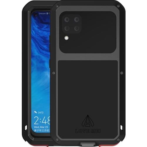 Love Mei For Huawei P40 Lite Metal Aluminum Armor Shockproof Heavy Duty Case protective Cover+Gorilla Glass