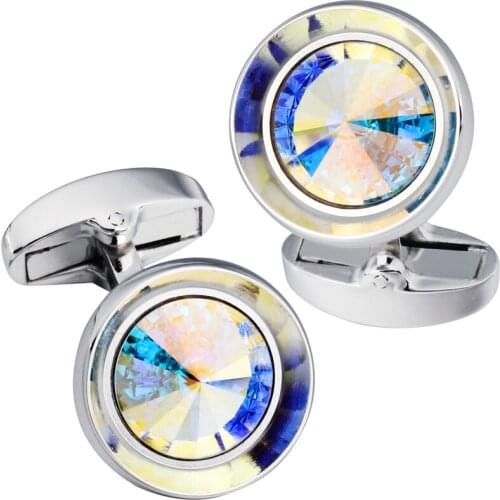 HAWSON Fashion Multicolor Crystal Cufflinks for Men High Quality Luxury Cuff Links Mens Wedding Jewelry with HAWSONs LOGO