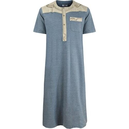 BianFeng Muslim Fashion Clothing Arab Mens Thobe Thawb Caftan Robe Button Closure Abaya Islamic Loose Fit Short Sleeve Abaya