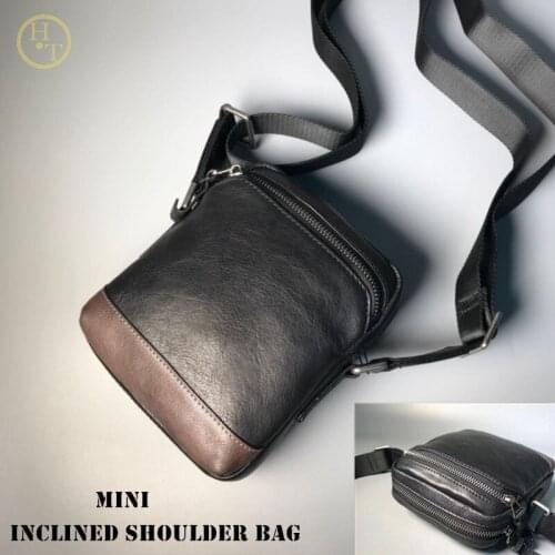 HT Mens leather mini Inclined shoulder bag/Mobile phone bag