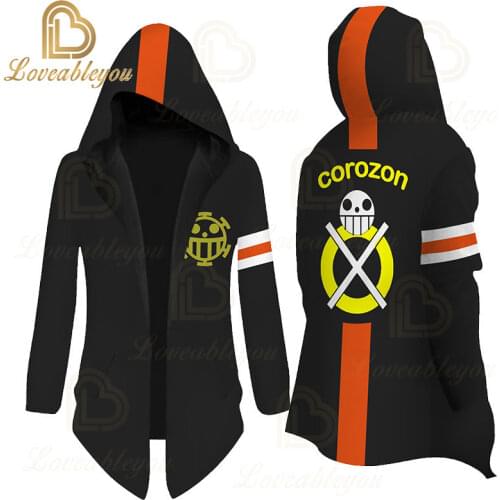 Cosplay Costume Trafalgar Law Cloak Men Adult Black Overcoat Japanese Anime Long Sleeve with Hat Cool Style Cartoon