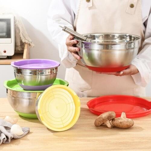 Stainless Steel Mixing Bowls Set Flat Bottom Fruit Salad Cooking Baking Round Bowl Rust-Proof Egg Mixer Bowl Kitchen Supply