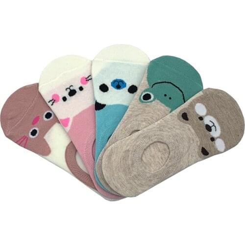 5 Pairs/Set Women Socks Panda/Frog/Cat/Bear Cartoon Pattern Boat Sock Breathable Casual Girls/Female Funny Fashion Sock