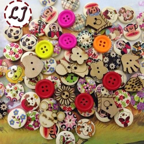 New fashion cute wooden buttons round 100pcs/lot mixed painted design pattern decoration clothing accessories sewing scrapbook