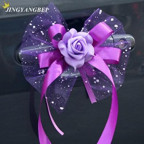 PE Rose mesh &Lace silk ribbon Married celebrate supplies car decora wedding flowers bouquet 6pcs