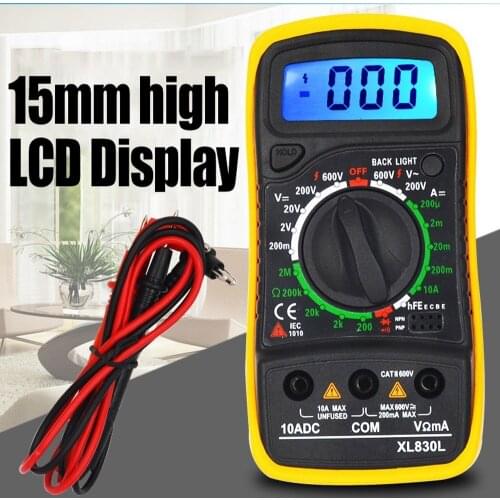 Portable Digital Multimeter Backlight AC/DC Ammeter Voltmeter Ohm Tester Meter XL830L Handheld LCD Multimeter