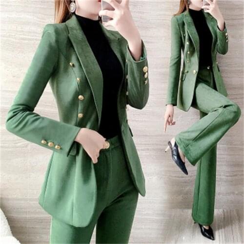 Professional suit suit female spring New high-end Korean casual fashio temperament Buckskin velvet suit two-piece British style
