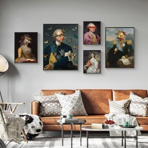 Retro European Oil Painting Spoof Creative Portrait Pictures Wall Abstract Canvas Art Poster Print for Living Room Home Decor