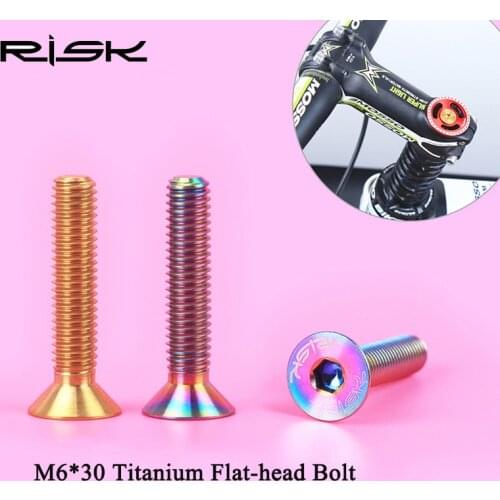 RISK 1PCS M6*30mm Titanium Alloy Flat-head Fixed Bolts for Bicycle Headset Stem Cap Cycling MTB Mountain Bike Screws M6x30mm