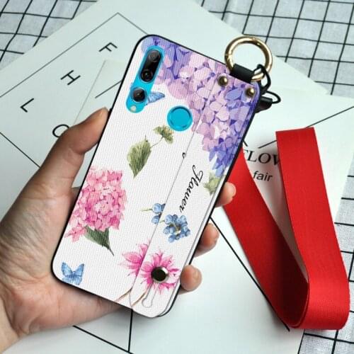 Wrist Strap Silicone Case For Huawei P Smart Plus 2021 3D Floral Neck Lanyard Cover For Huawei P Smart Z S Y7 Y8P 2020 Y9A