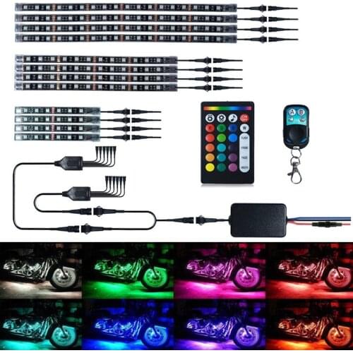 12pcs Motorcycle LED Neon Strip Lamp RGB Voice Control Glow Lights 5050SMD Flexible Neon Strips Kit Wireless Remote Waterproof