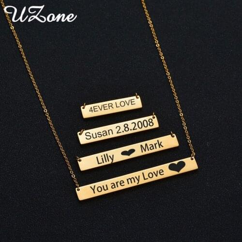 UZone Customize Name Bar Necklace Stainless Steel Engrave Word Letters Necklace Family Gift