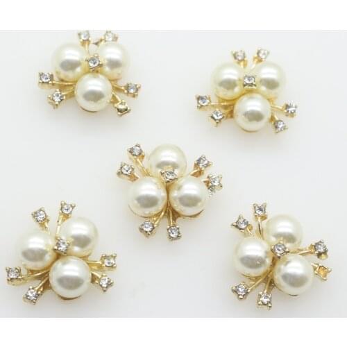10pcs/lot Rhinestone Pearl Buttons For Girl Hair Wedding Invitation Card Crystal Sewing Buttons Dress Crafts Jewelry Accessories