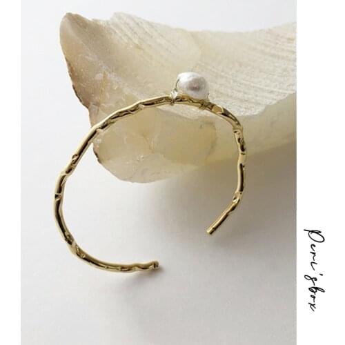 Perisbox Gold Irregular Chain Genuine Freshwater Pearl Bangle Large Geometric Pearl Bangles for Women Simple Jewelry Designer