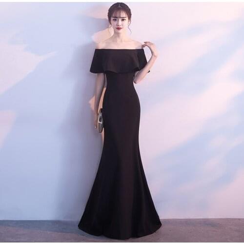 Off Shoulder Floor-Length Lady Mermaid Dresses Elegant Ruffles Sexy Slash Neck Satin Gown Bridesmaid Wedding Party Skirt Vestido