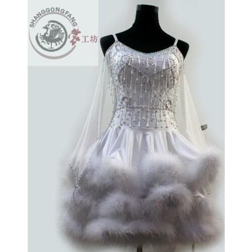New style latin dance costume sexy beads Feather latin dance dress for women latin dance competition dresses S-4XL