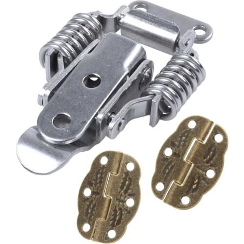 2X Toolbox Draw Compression Spring Toggle Latch Catch Clamp Silver & 10Pcs Antique Bronze Alloy Hinge For DIY Crafts Small Drawe