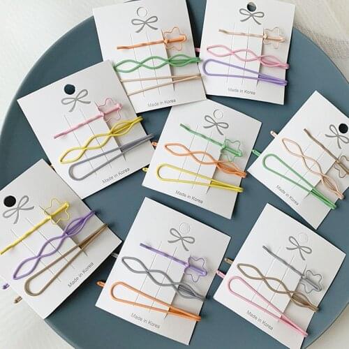 3Pcs/set Korean Candy Color Flower Hairpin Hollow Geometric Metal Hair Clip Bobby Pin For Women Girls Hair Accessories
