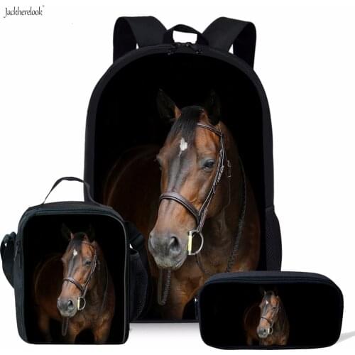 Jackherelook 3pcs 3D Horse Design Kids Darily Backpack Wild Horses Backpack for Primary/High Student Book SchoolBag Pencil Bags