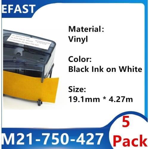 5 Pack bmp21 M21 750 427 Vinyl maker Label Ribbon Black On White BMP21 PLUS Printer Cable Wire Marking Labs Fiber Label Tape