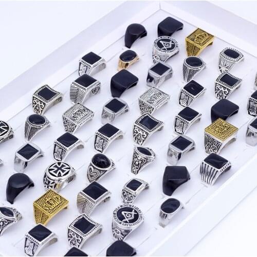 50 Pcs/Lot Vintage Black Square Oil Drip Ring Men Alloy Wedding Rings Men Jewelry Accessories