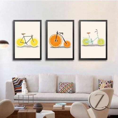 Abstract Fashion Bike Lemon Orange Fruit Print Canvas Paintings Kitchen Decor Nordic Posters Minimalist Wall Art Pictures
