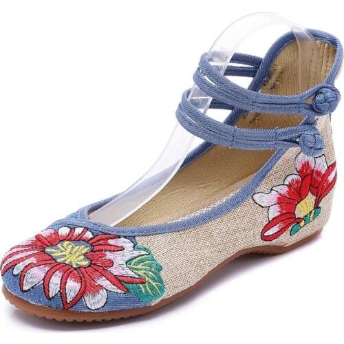 YourSeason Handmade Vintage Flower Embroidered Ladies Cotton Fabric Ballet Flats Comfort Soft Canvas Flat Shoes For Elegant Lady
