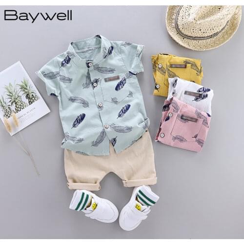 Children Clothes 2pcs Toddler Kids Boys Summer Outfits Holiday Beach Short Sleeve Shirt Top +Shorts Set