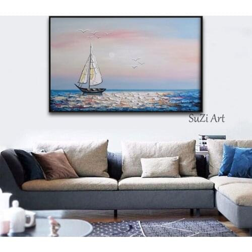 Large Size Knife Sea Boat Best Handmade Abstract Oil Painting On Canvas Modern Wall Art Painting For Living Room Home Decor