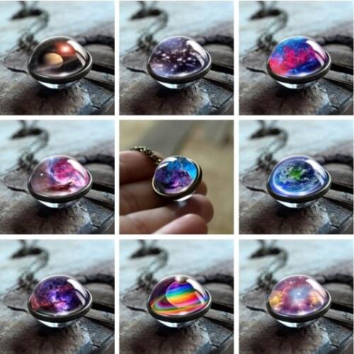 2020 New Nebula Galaxy Double Sided Pendant Necklace Universe Planet Jewelry Glass Art Picture Handmade Statement Necklace