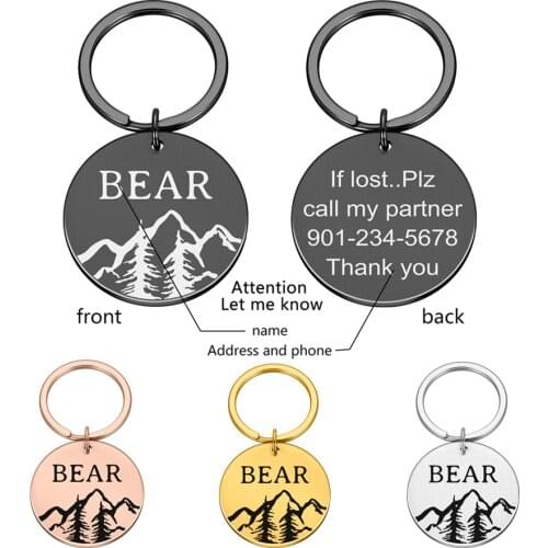 Mountain Engraved Pet ID Dog Tags Keychain Pet Dog Collar Accessories Decoration Cat Collars Dog Pet Customized Tags