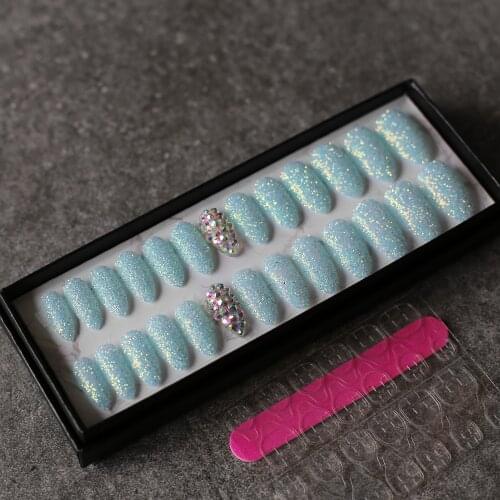 Art Full crystal diamond false nails purple glitter powder Stiletto fake nails black red blue gold 26pcs wedding nails