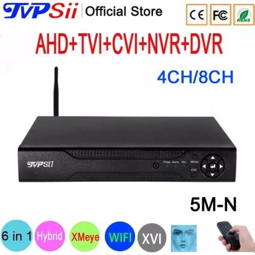 5mp CCTV Camera H.265+ XMeye Audio Face Detection 5M-N 4CH 8CH 8 Channel 6 in 1 Hybrid Wifi Onvif NVR TVI CVI AHD DVR System