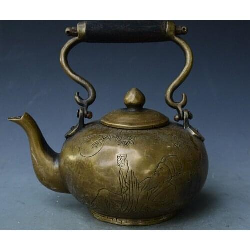 Chinese ancient home decoration carving Cultural celebrities old style teapot wine pot metal crafts