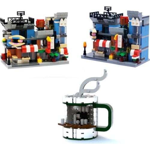 Classic Mini City Street View Building Blocks Coffee Shop Detectives Office Deco Store Modular Bricks DIY Toys for Kids Gifts