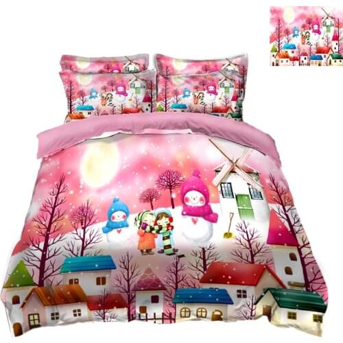 Pink 3D Bedding Set Twin Full Queen California king BedSheet Linen Double Bed Duvet bed Cover Pillowcase Christmas decorations