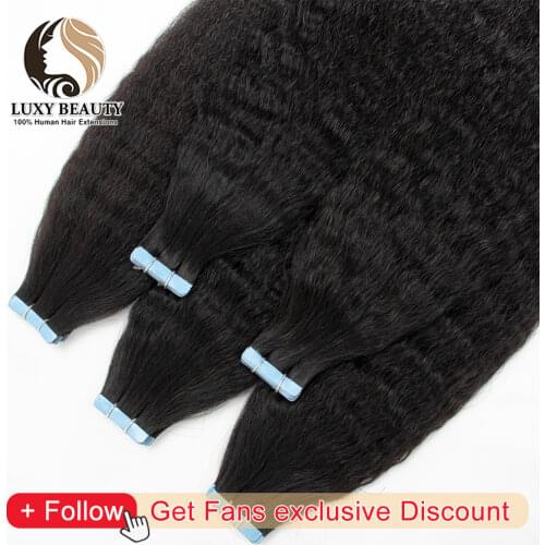 Kinky Straight Tape In Human Hair Extensions For Black Women 100% Virgin Hair Adhesive Invisible Brazilian Natural Black
