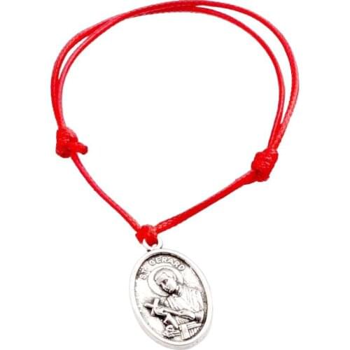 Hot ! 10pcs Bracelets Our Lady Of Perpetual Help With Saint Gerard Medal Alloy Charm Red Waxes Rope Adjustable Bracelet B-31